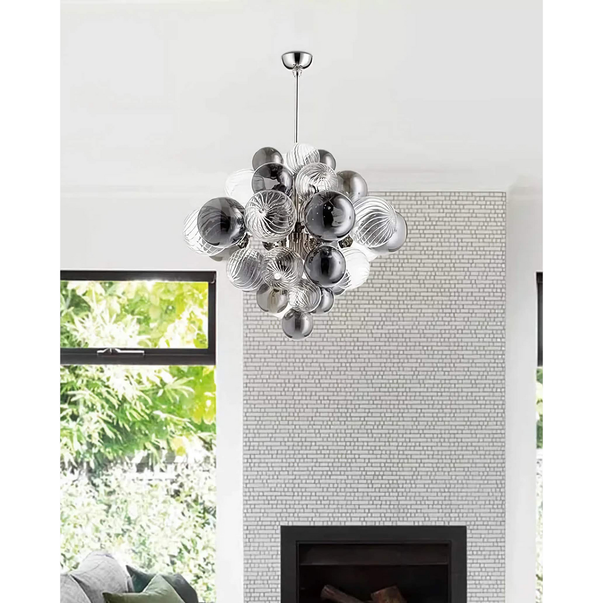 Smoked & Clear Glass Globe Chandelier | Cascading Bubble Modern Living Room Stairwell Casalolalights Luxury Lamps