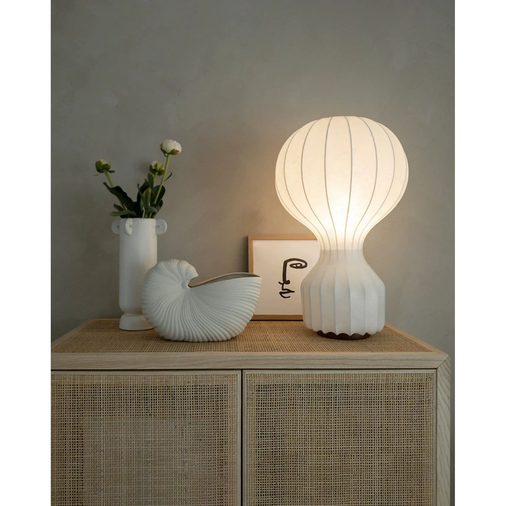 Japandi Table Lamp Resin and Silk Available in Three Sizes Wabi Sabi Style
