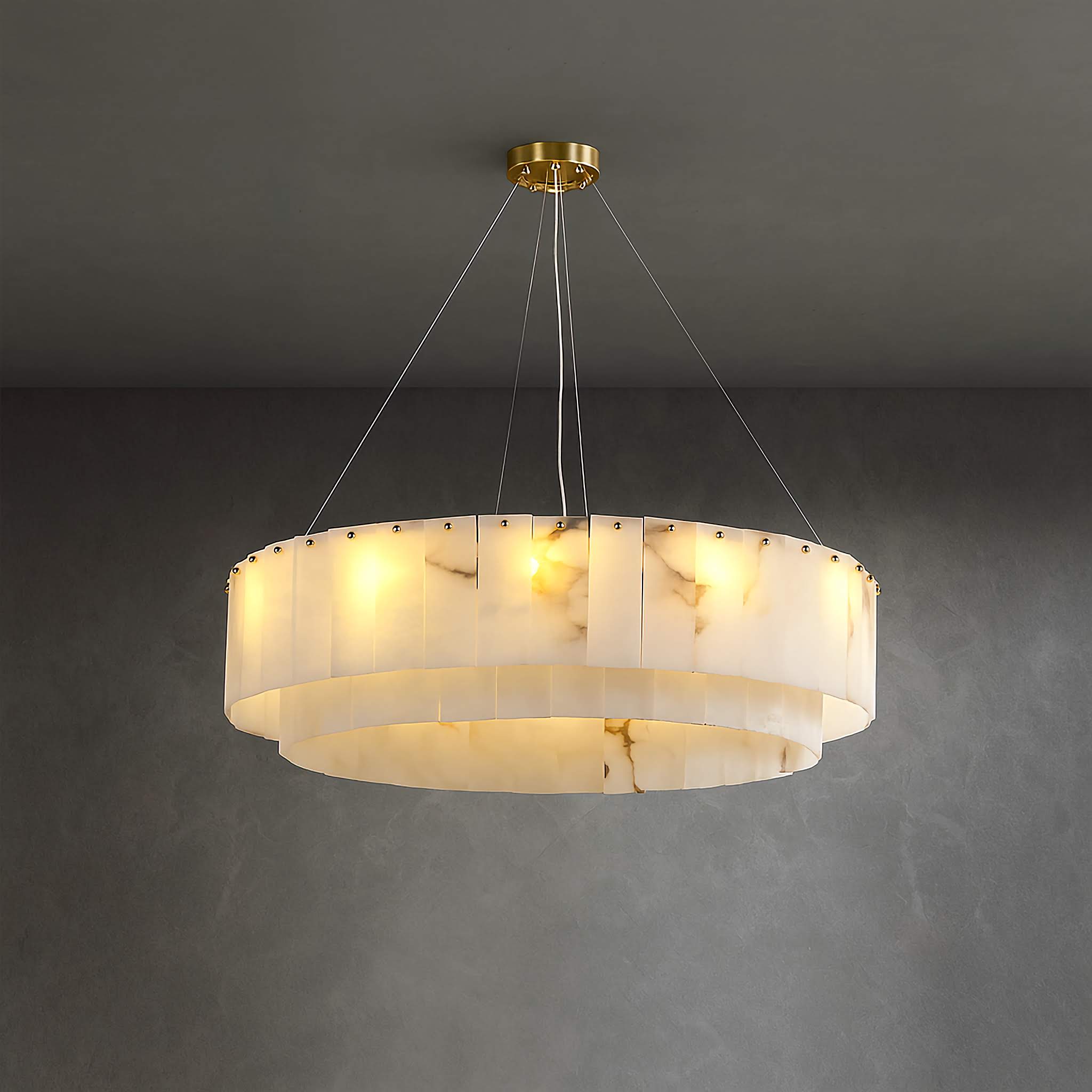 Two-tier alabaster drum glowing from within