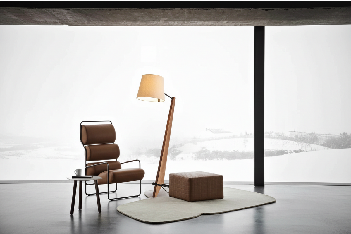 Solid Walnut Floor Lamp 180cm | Angled Wood Standing with Fabric Shade Japandi Living & Reading Casalolalights Luxury