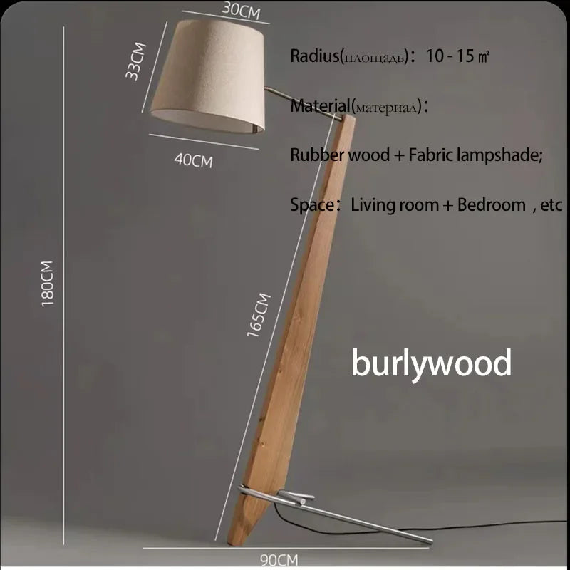 Solid Walnut Floor Lamp 180cm | Angled Wood Standing with Fabric Shade Japandi Living & Reading Casalolalights Luxury