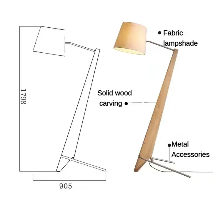 Solid Walnut Floor Lamp 180cm | Angled Wood Standing with Fabric Shade Japandi Living & Reading Casalolalights Luxury