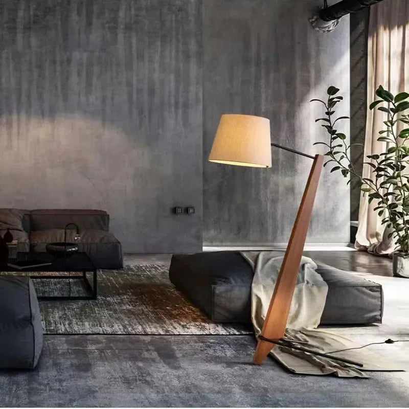 Solid Walnut Floor Lamp 180cm | Angled Wood Standing with Fabric Shade Japandi Living & Reading Casalolalights Luxury