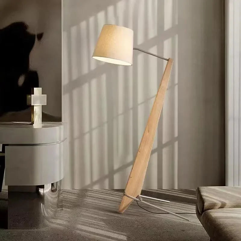 Solid Walnut Floor Lamp 180cm | Angled Wood Standing with Fabric Shade Japandi Living & Reading Casalolalights Luxury