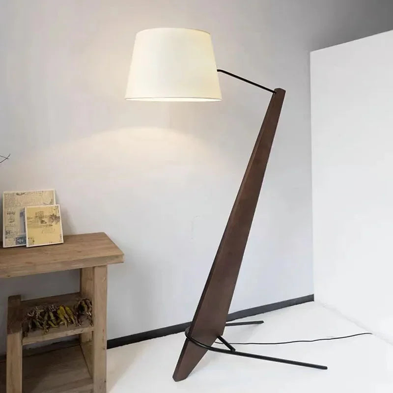 Solid Walnut Floor Lamp 180cm | Angled Wood Standing with Fabric Shade Japandi Living & Reading Casalolalights Luxury