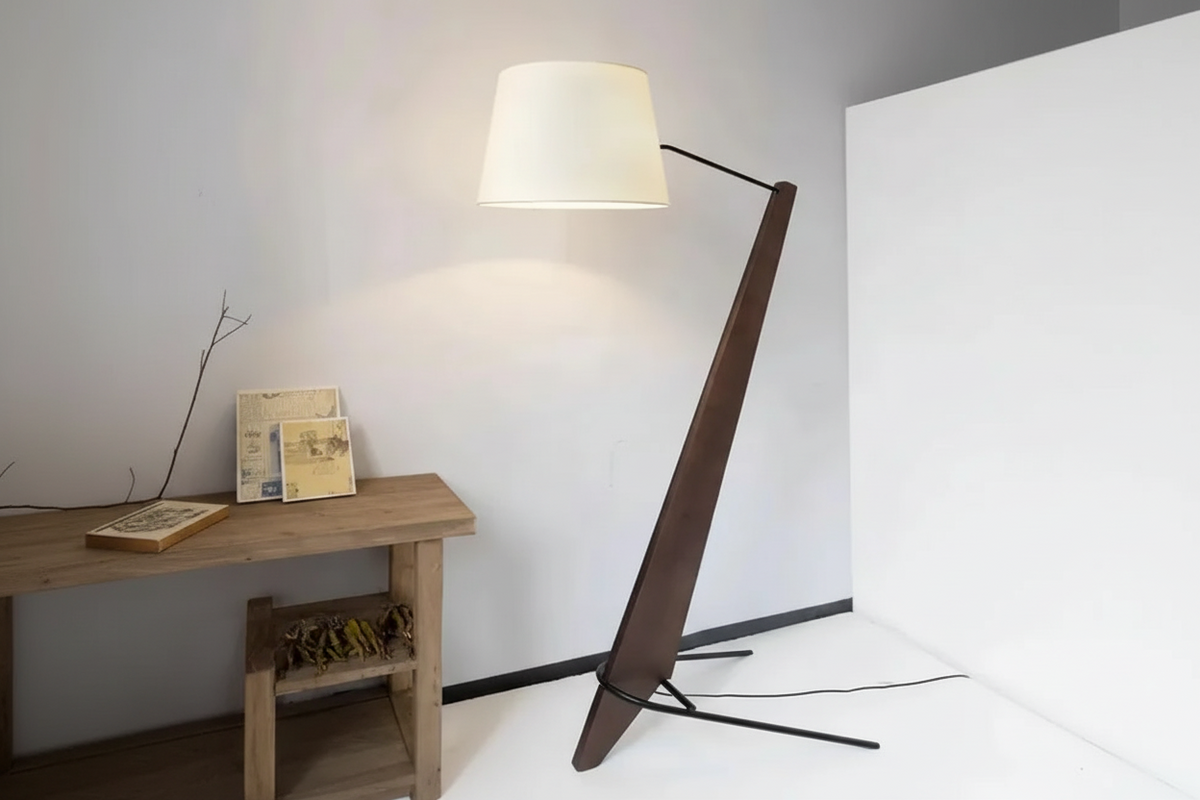 Solid Walnut Floor Lamp 180cm | Angled Wood Standing with Fabric Shade Japandi Living & Reading Casalolalights Luxury