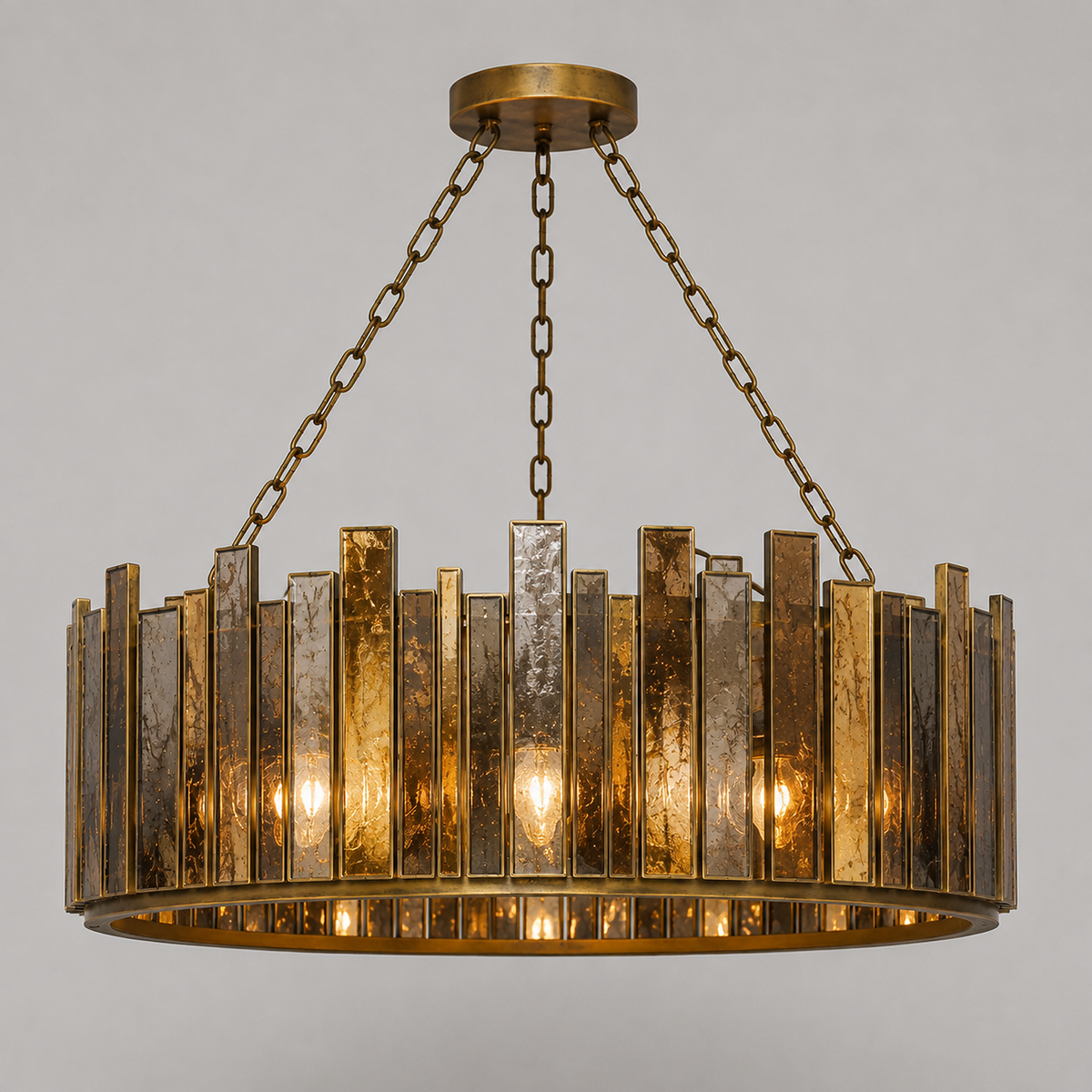 Art Deco Drum Chandelier - Antique Mirrored Glass & Aged Brass | Luxury Dining Room Lighting Casalolalights Lamps