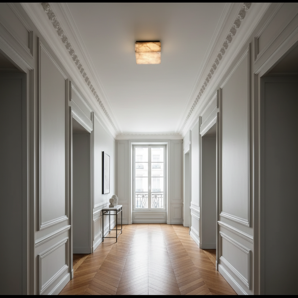 Square Alabaster Flush Mount | Solid Carved-stone & Brass Ceiling Light 35-60cm Ip65 Bathroom Casalolalights Luxury