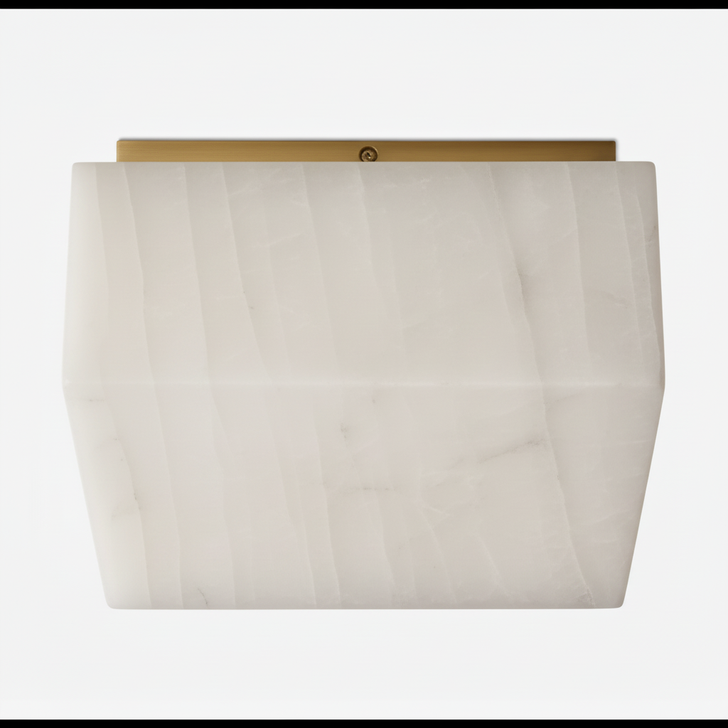 Square Alabaster Flush Mount | Solid Carved-stone & Brass Ceiling Light 35-60cm Ip65 Bathroom Casalolalights Luxury