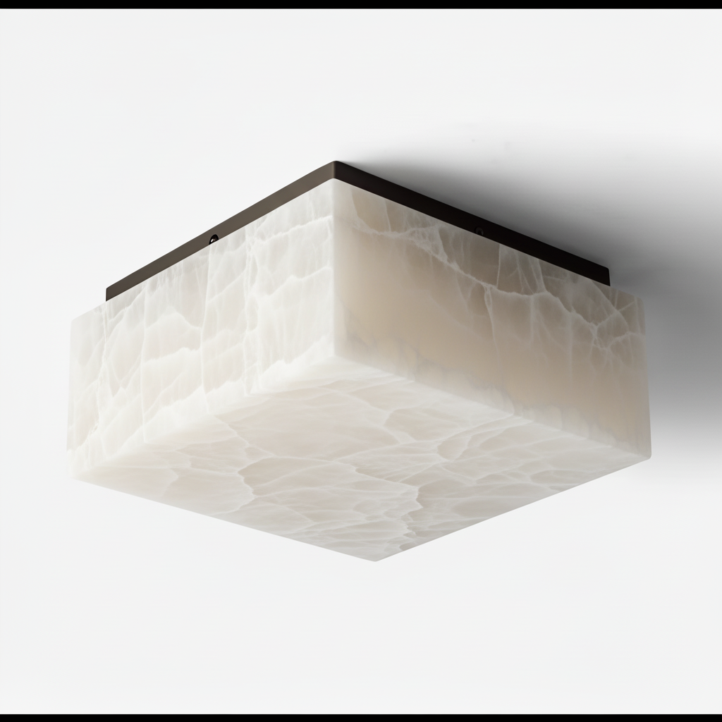 Square Alabaster Flush Mount | Solid Carved-stone & Brass Ceiling Light 35-60cm Ip65 Bathroom Casalolalights Luxury