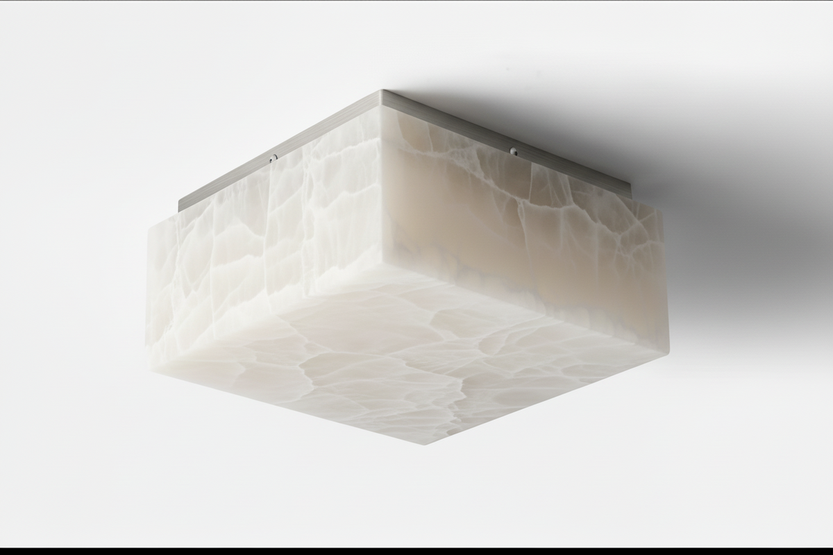Square Alabaster Flush Mount | Solid Carved-stone & Brass Ceiling Light 35-60cm Ip65 Bathroom Casalolalights Luxury