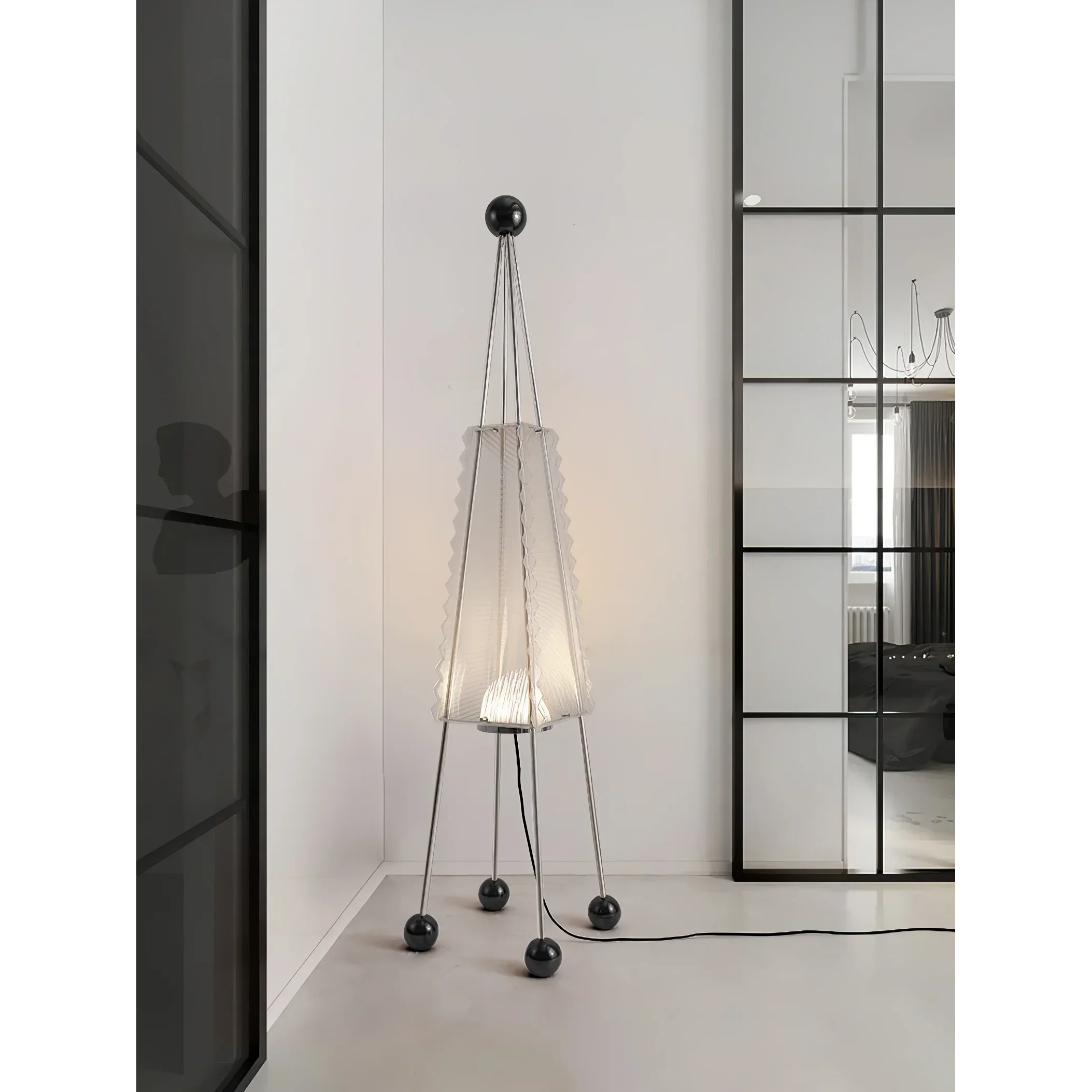 Tent Designer Floor Lamp Stainless Steel 175cm Tall Light for Living Room | Modern Eclectic Interiors