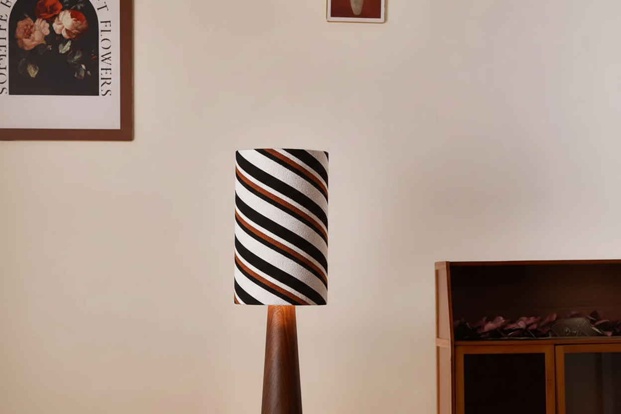 Striped Japandi Floor Lamp | Walnut Base with Sculptural Shade Casalolalights Luxury Lamps for Interior Designers