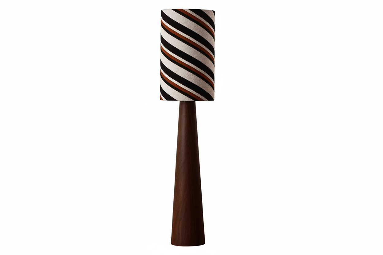 Striped Japandi Floor Lamp | Walnut Base with Sculptural Shade Casalolalights Luxury Lamps for Interior Designers