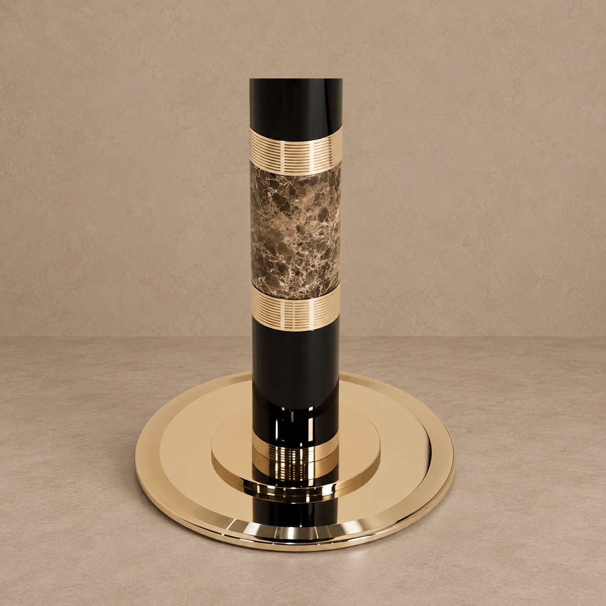 Brown marble, ribbed brass collars and polished circular foot of the CLKIS025D lamp.
