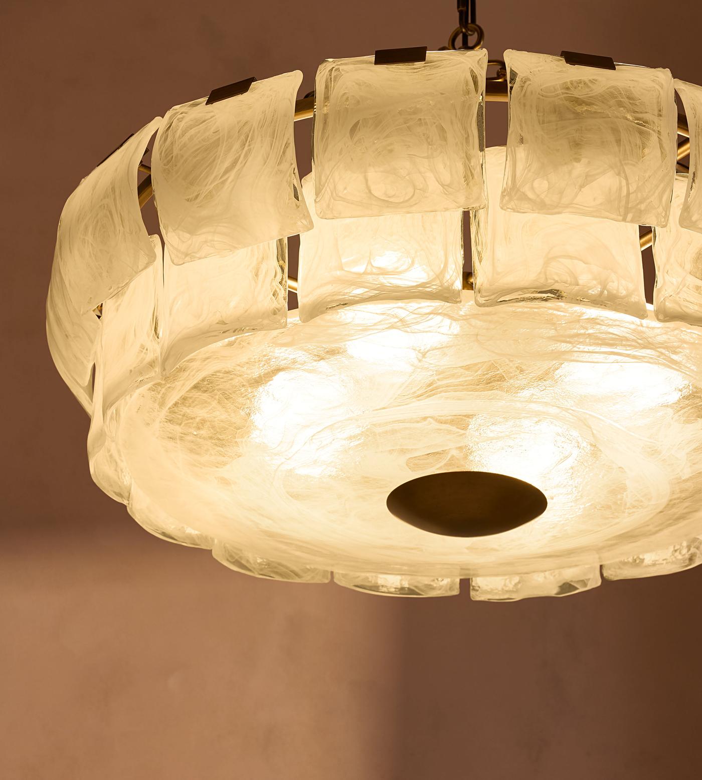 Large Glass Chandelier - Swirled White & Antique Brass 80cm Casalolalights Luxury Lamps for Interior Designers