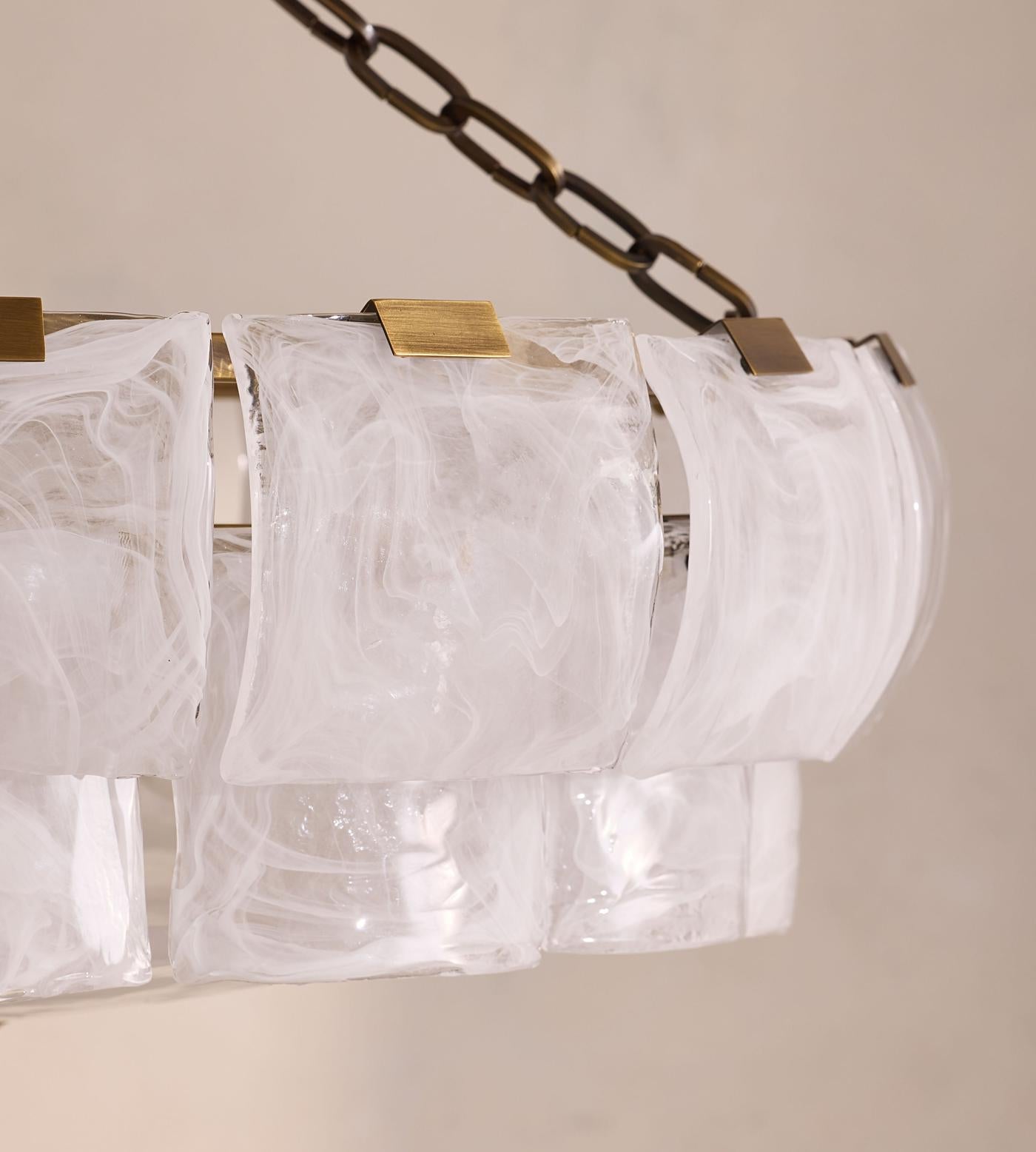 Large Glass Chandelier - Swirled White & Antique Brass 80cm Casalolalights Luxury Lamps for Interior Designers