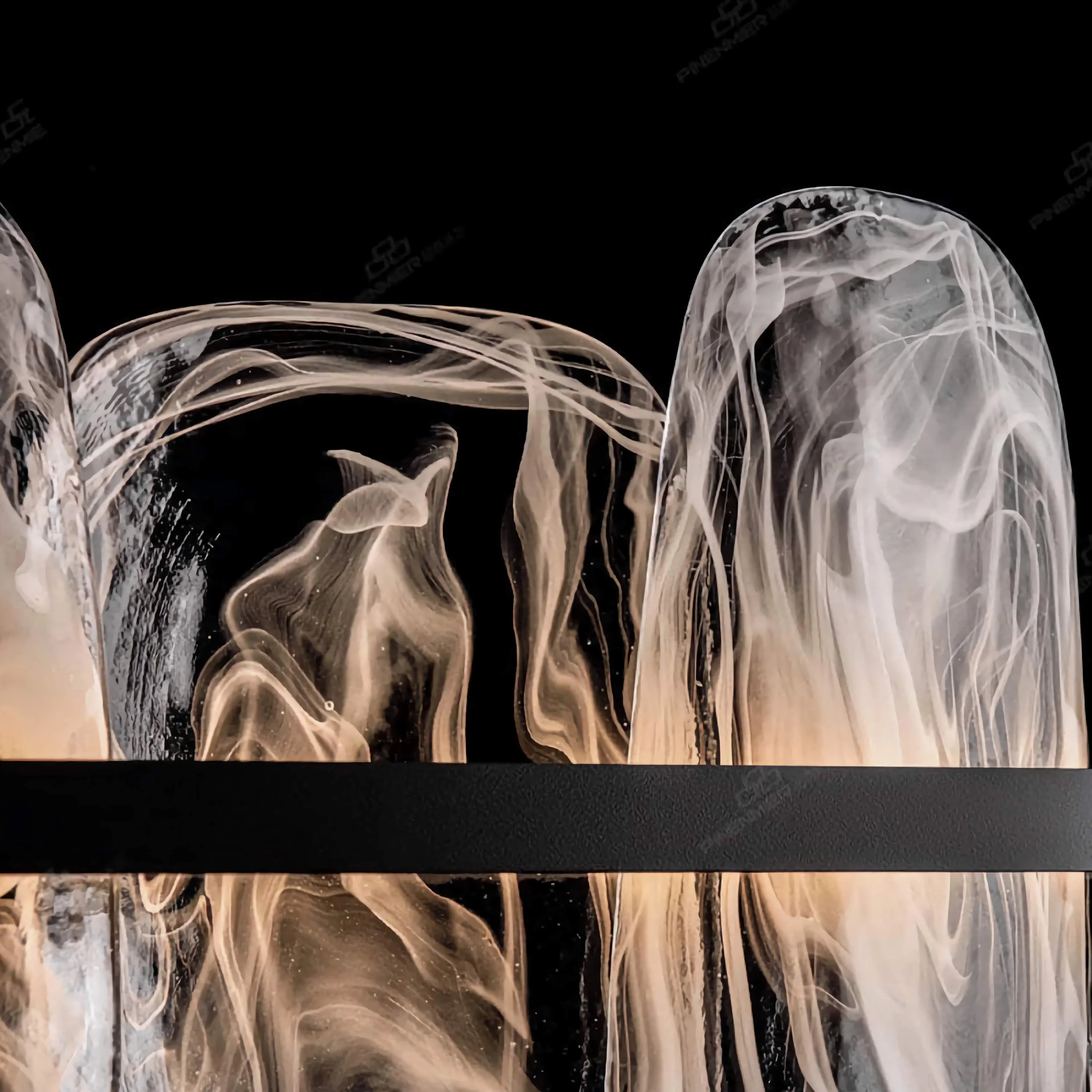 Blown Glass Art Chandelier | Suspended Led Ring with Smoked Crystal Shards | Modern Statement Light for Dining or Lobby