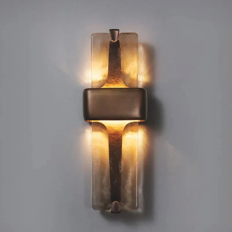 Glass & Brass Wall Sconce | Vertical Textured-glass Modern Minimalist Hallway Living Casalolalights Luxury Lamps