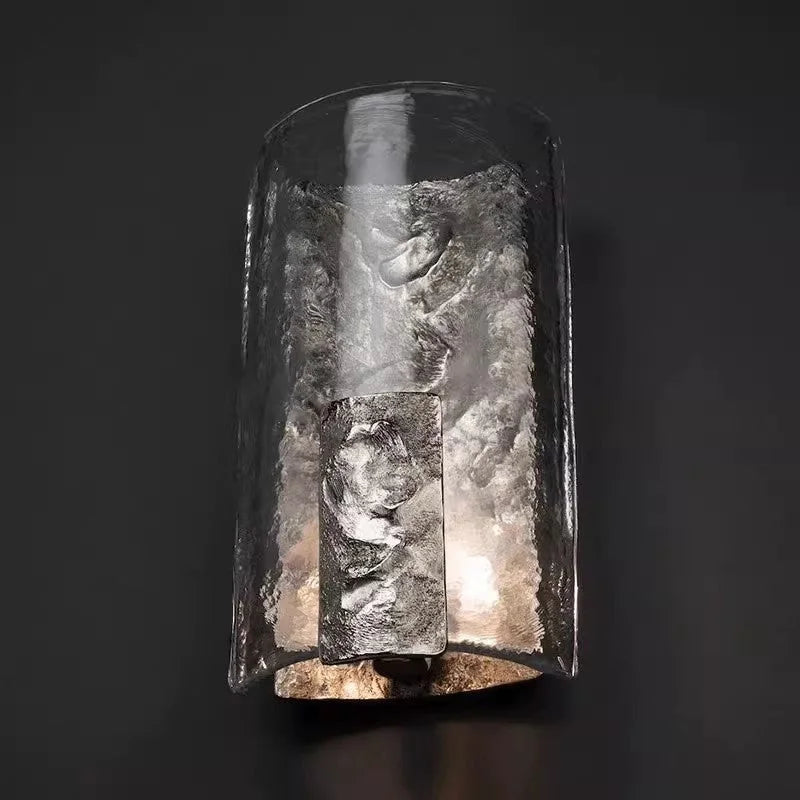 Textured Glass & Cast Steel Wall Sconce | Dimmable Modern Light