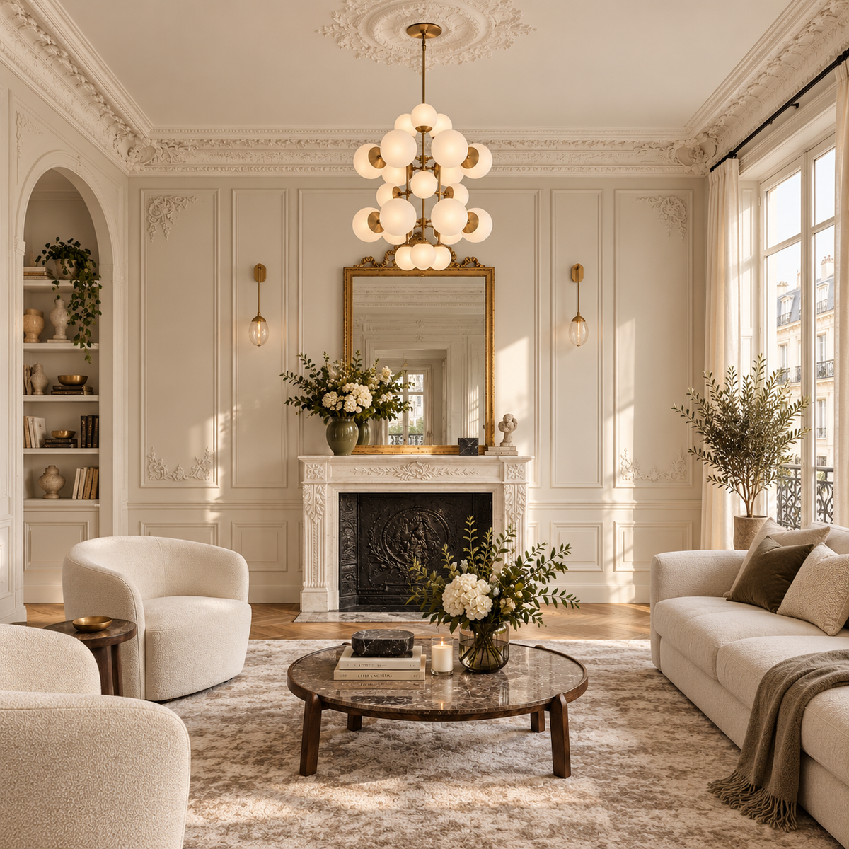 Alabaster or Glass Globe Chandelier for Foyer Stairwell | 19 Spheres 44.5 in Tall Brass Black Casalola Lights Luxury