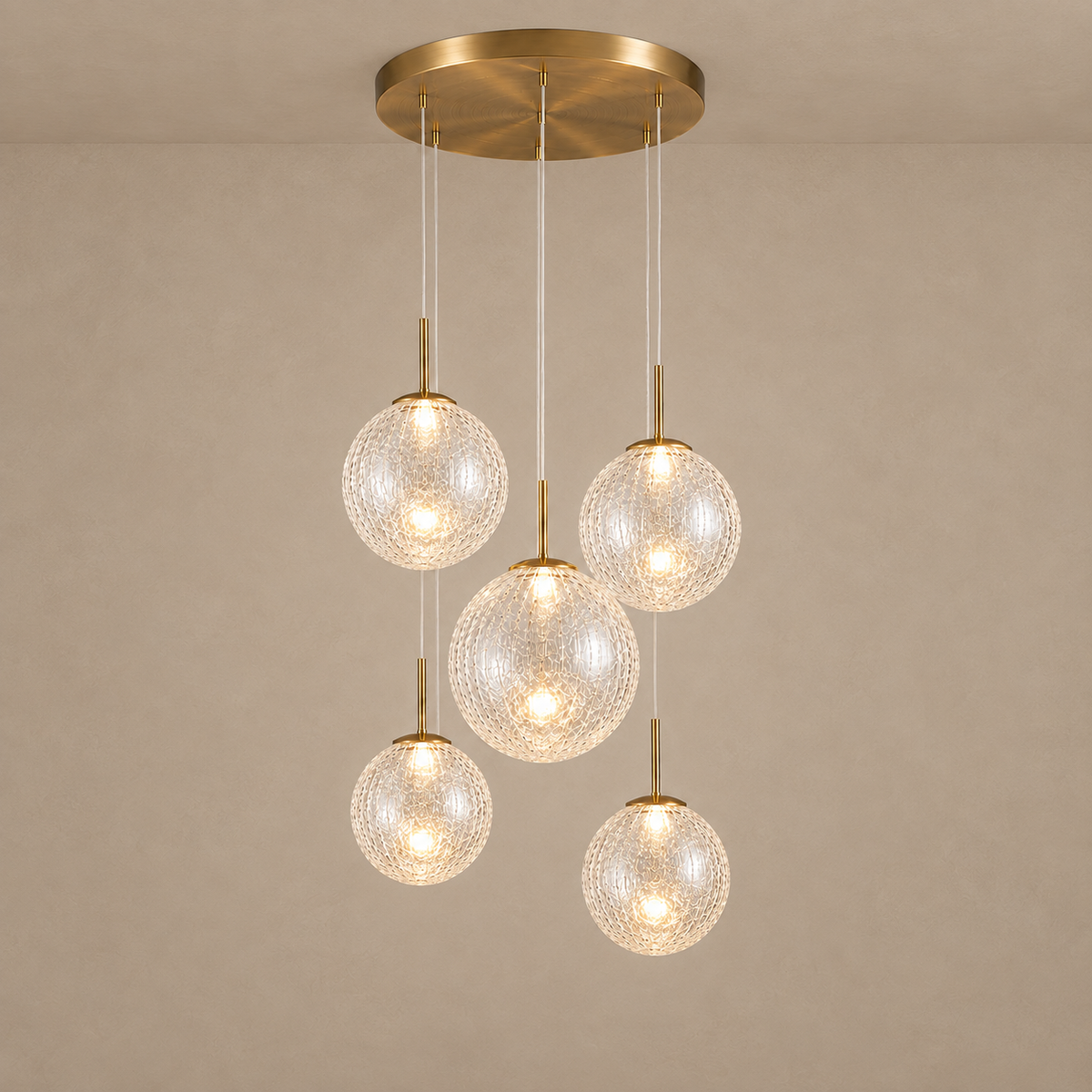 Five Light Glass Pendant Clear Burgundy or Green | Suspended Color on a Brass Frame Stairwell Casalola Lights Luxury