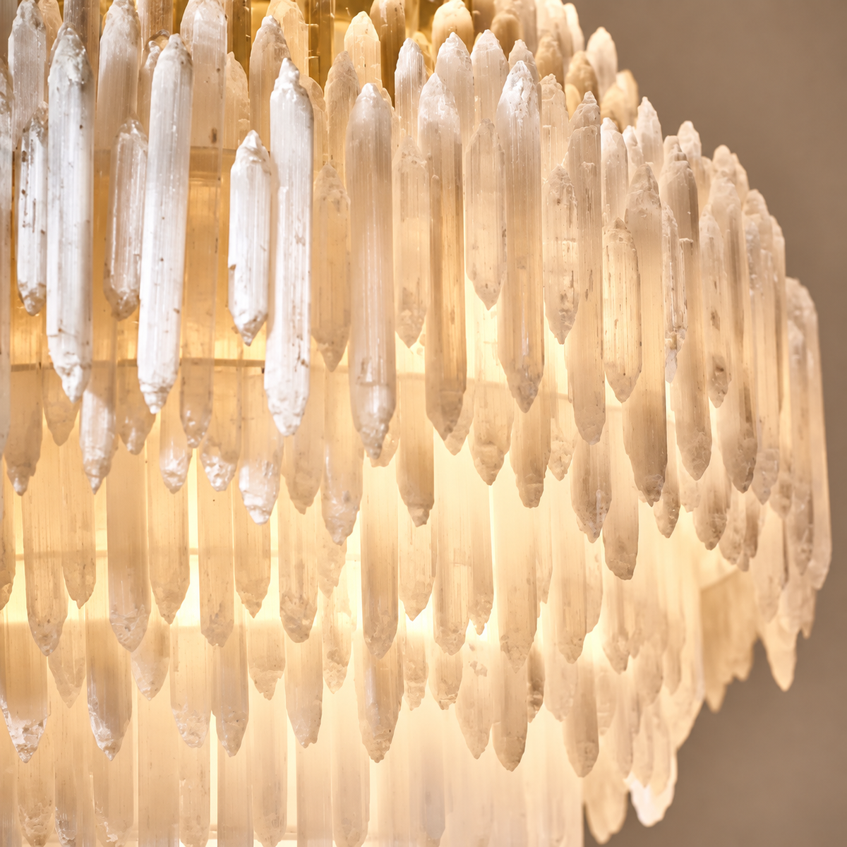 Natural Selenite Crystal Chandelier Brass | Double Height Foyer or Primary Bedroom Heavy Duty Mount Casalola Lights