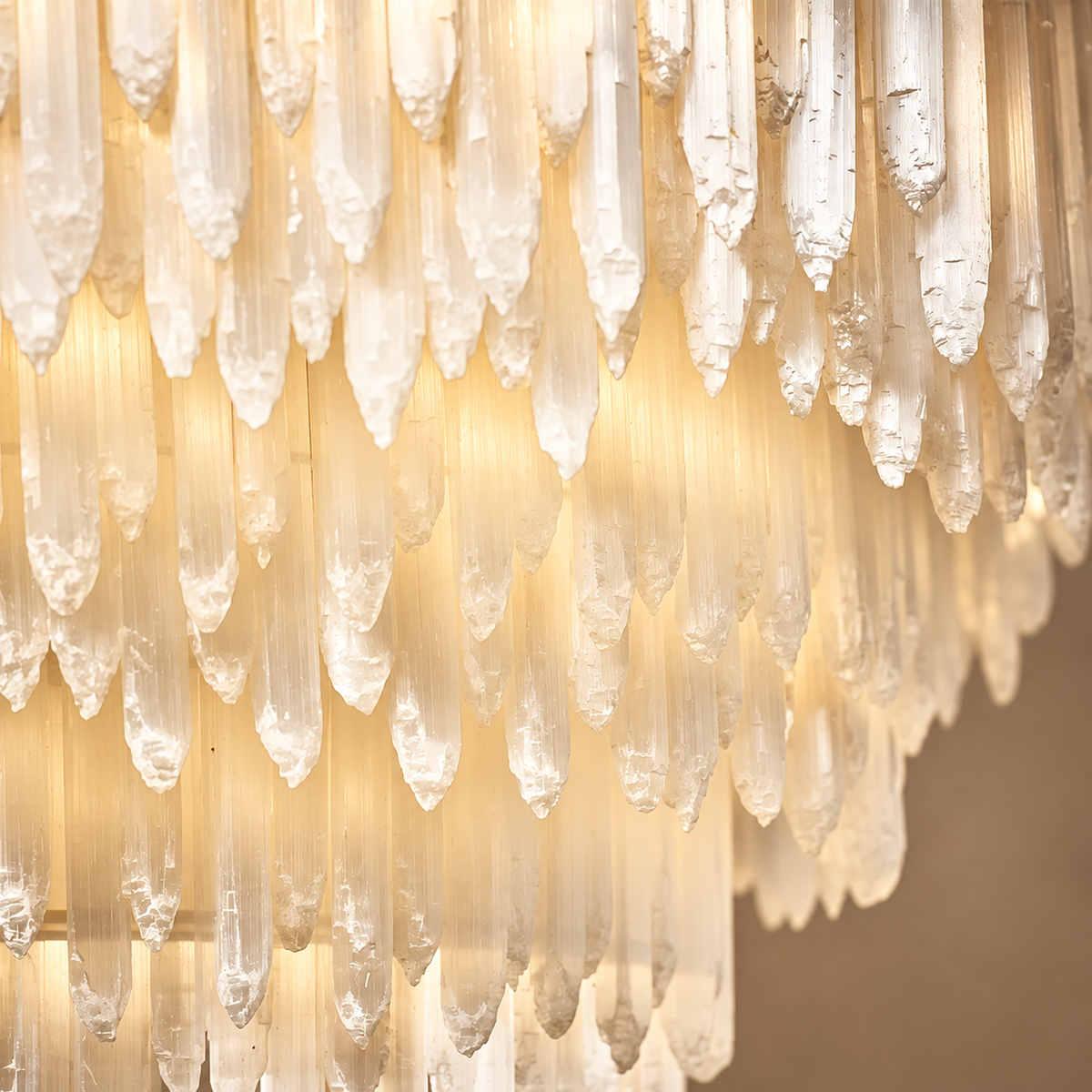 Natural Selenite Crystal Chandelier Brass | Double Height Foyer or Primary Bedroom Heavy Duty Mount Casalola Lights