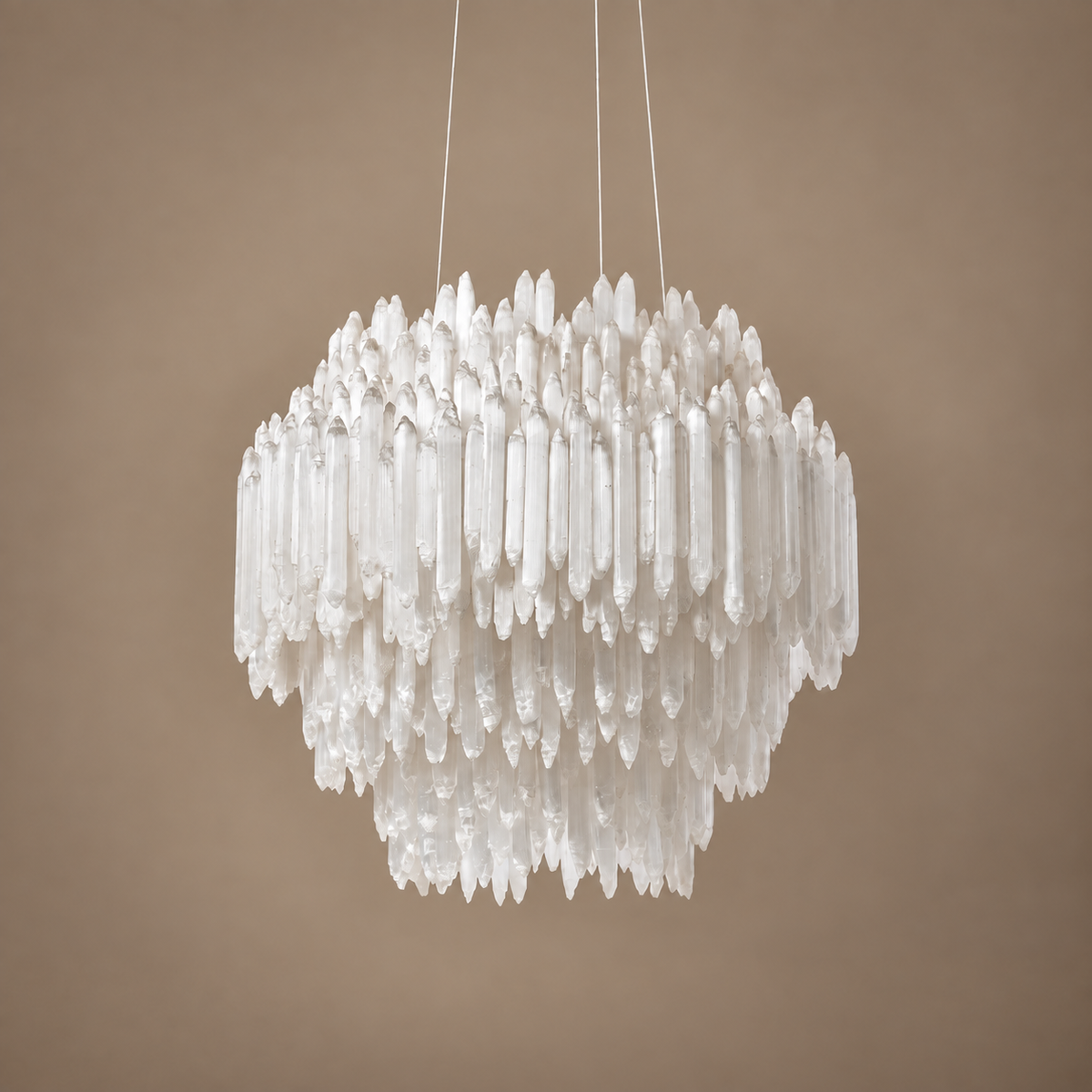 Natural Selenite Crystal Chandelier Brass | Double Height Foyer or Primary Bedroom Heavy Duty Mount Casalola Lights