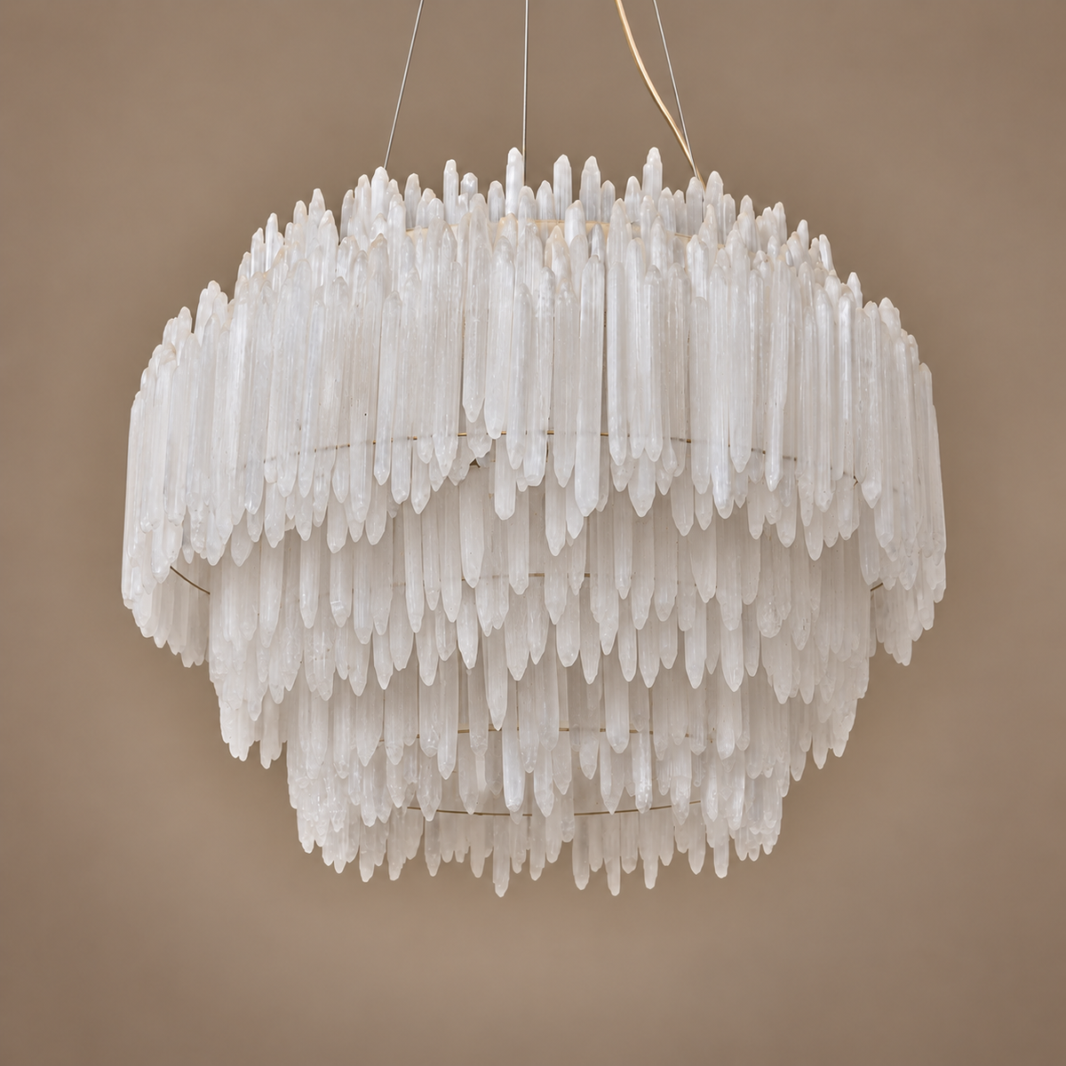 Natural Selenite Crystal Chandelier Brass | Double Height Foyer or Primary Bedroom Heavy Duty Mount Casalola Lights