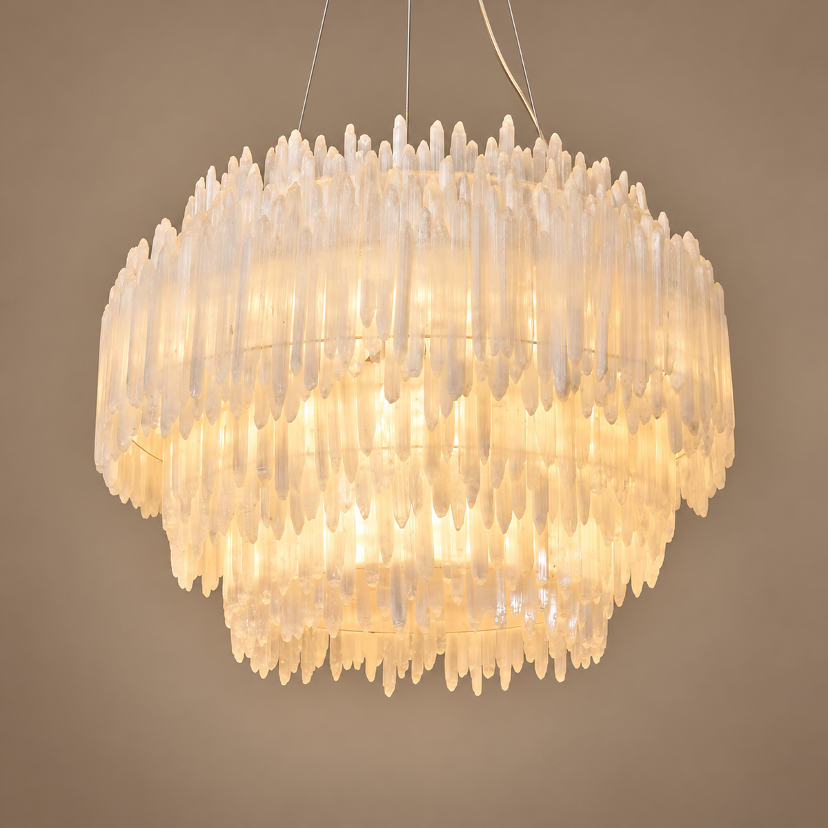 Natural Selenite Crystal Chandelier Brass | Double Height Foyer or Primary Bedroom Heavy Duty Mount Casalola Lights