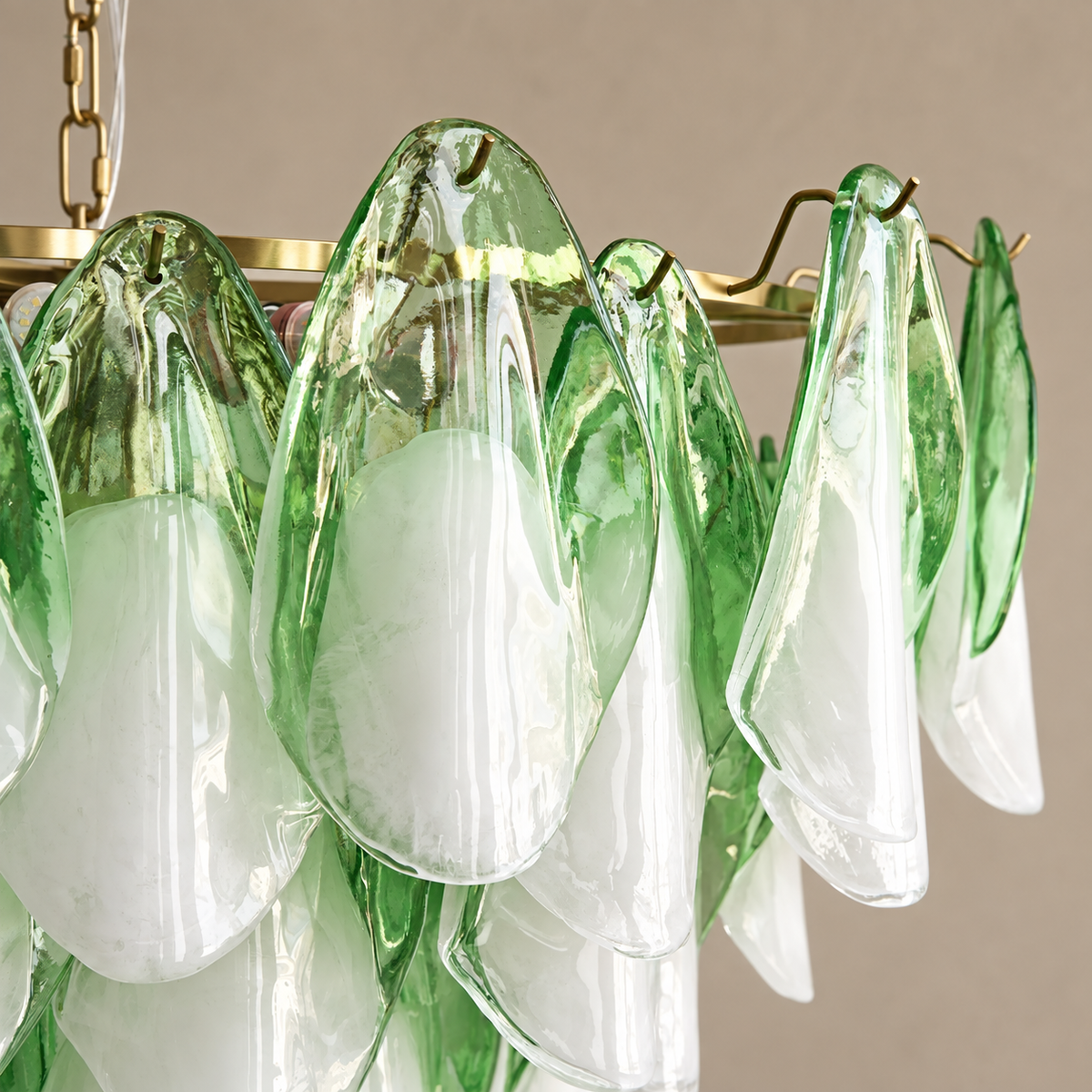 Green and White Glass Chandelier Steel | Two Sizes for a Round Dining Table or Entry Sloped Ceiling Casalola Lights