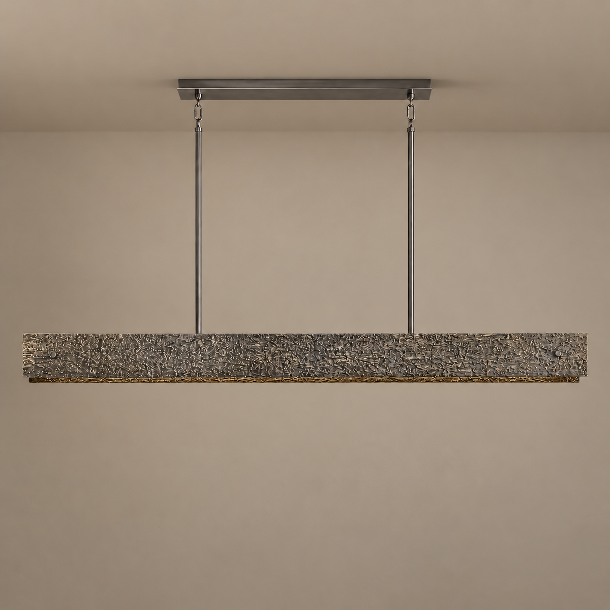 Cast Copper Linear Chandelier | Light Grazes the Cratered Relief Dimmable Two Long Sizes Brutalist Casalola Lights