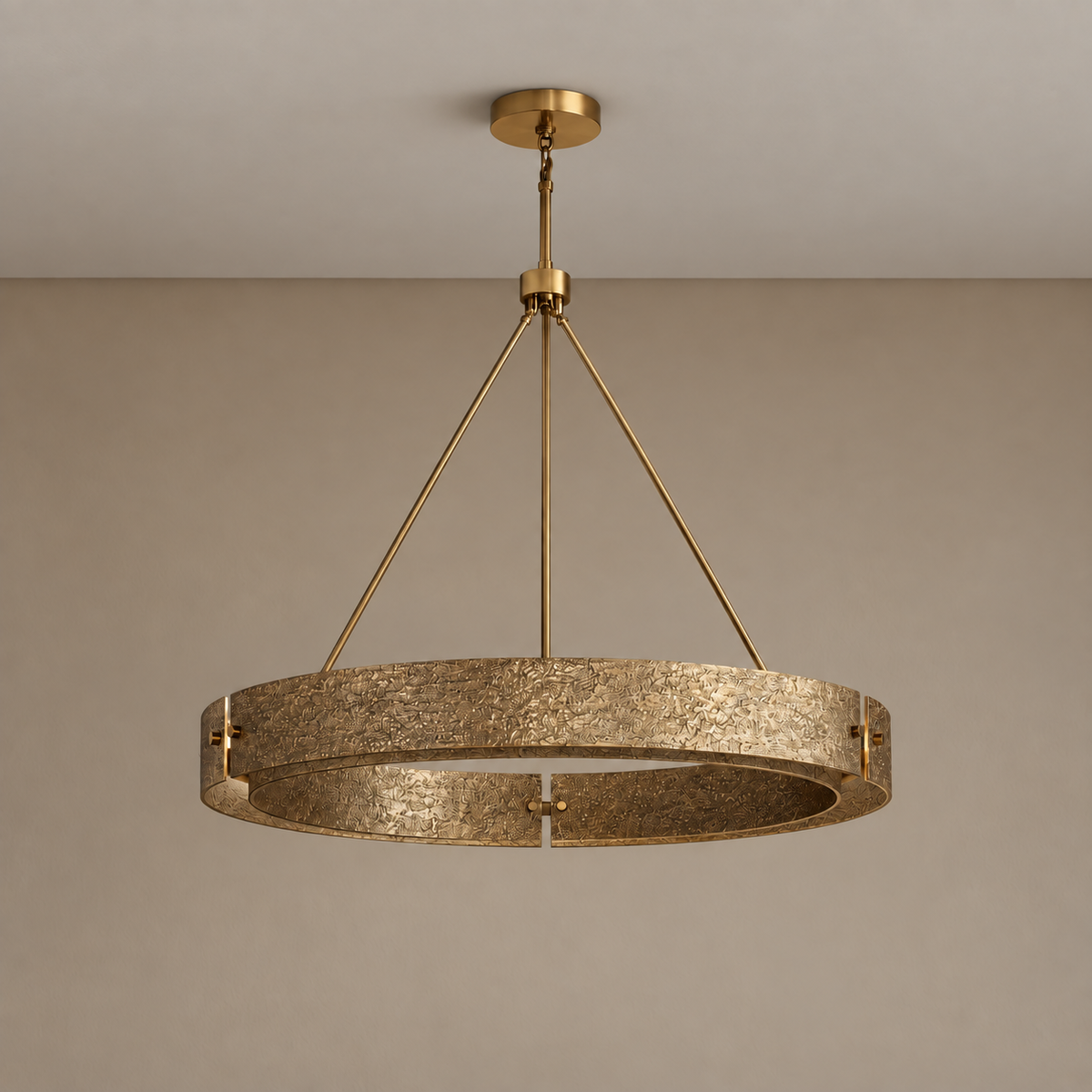 Cast Copper Ring Chandelier Gold or Silver | Downlight Over a Round Dining Table Custom Rod Length Casalola Lights