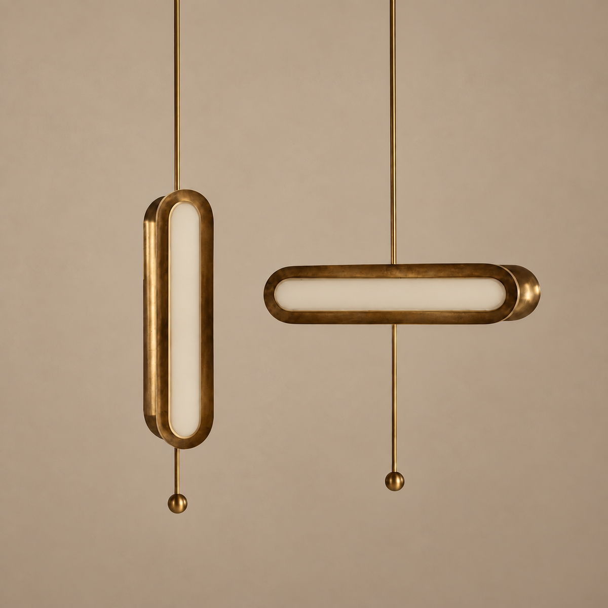 Opal Glass Pill Pendant Solid Copper | Hang it Vertical or Horizontal one Continuous Bar of Light Casalola Lights