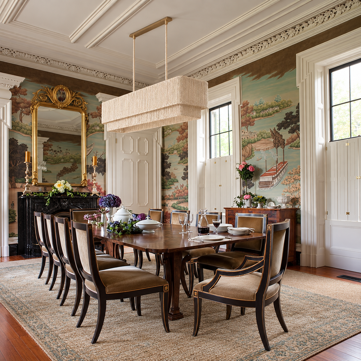 White Rattan Linear Chandelier Copper | Glare Free Over a Dining Table Stems Made to your Ceiling Casalola Lights