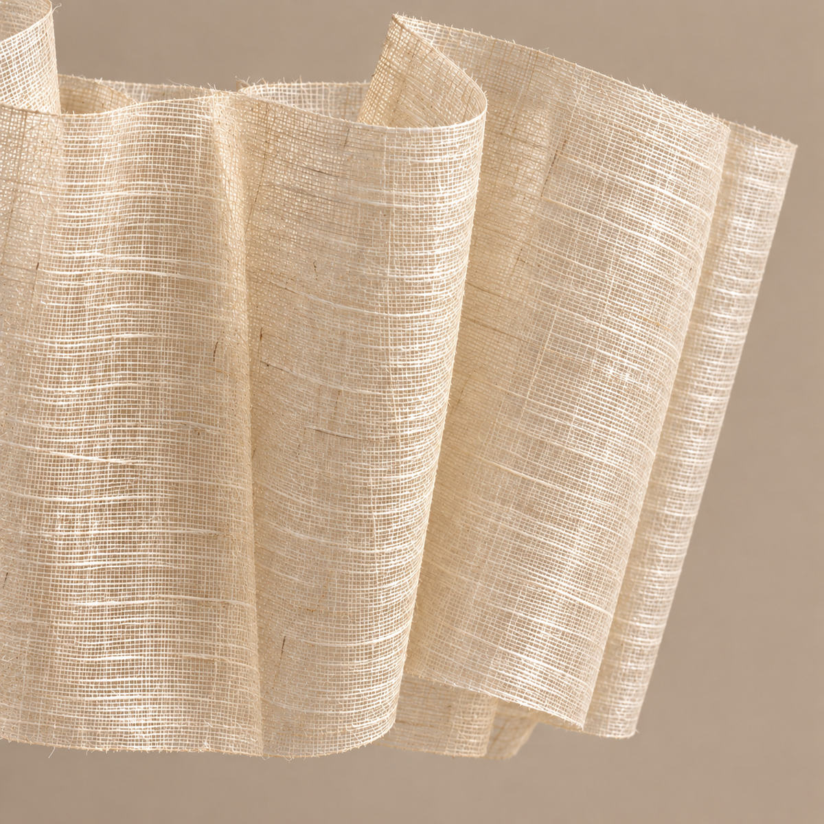 Detail of fine abaca fibres and translucent curved folds used in the Sora shade.