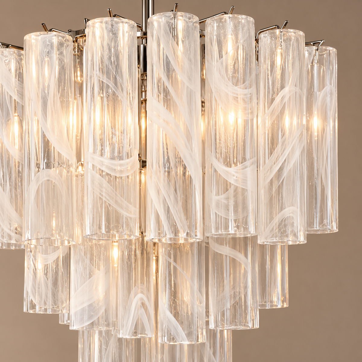 White Swirl Glass Tiered Chandelier Steel | Compact for a Bedroom or Entry Hall Custom Chain Drop Casalola Lights