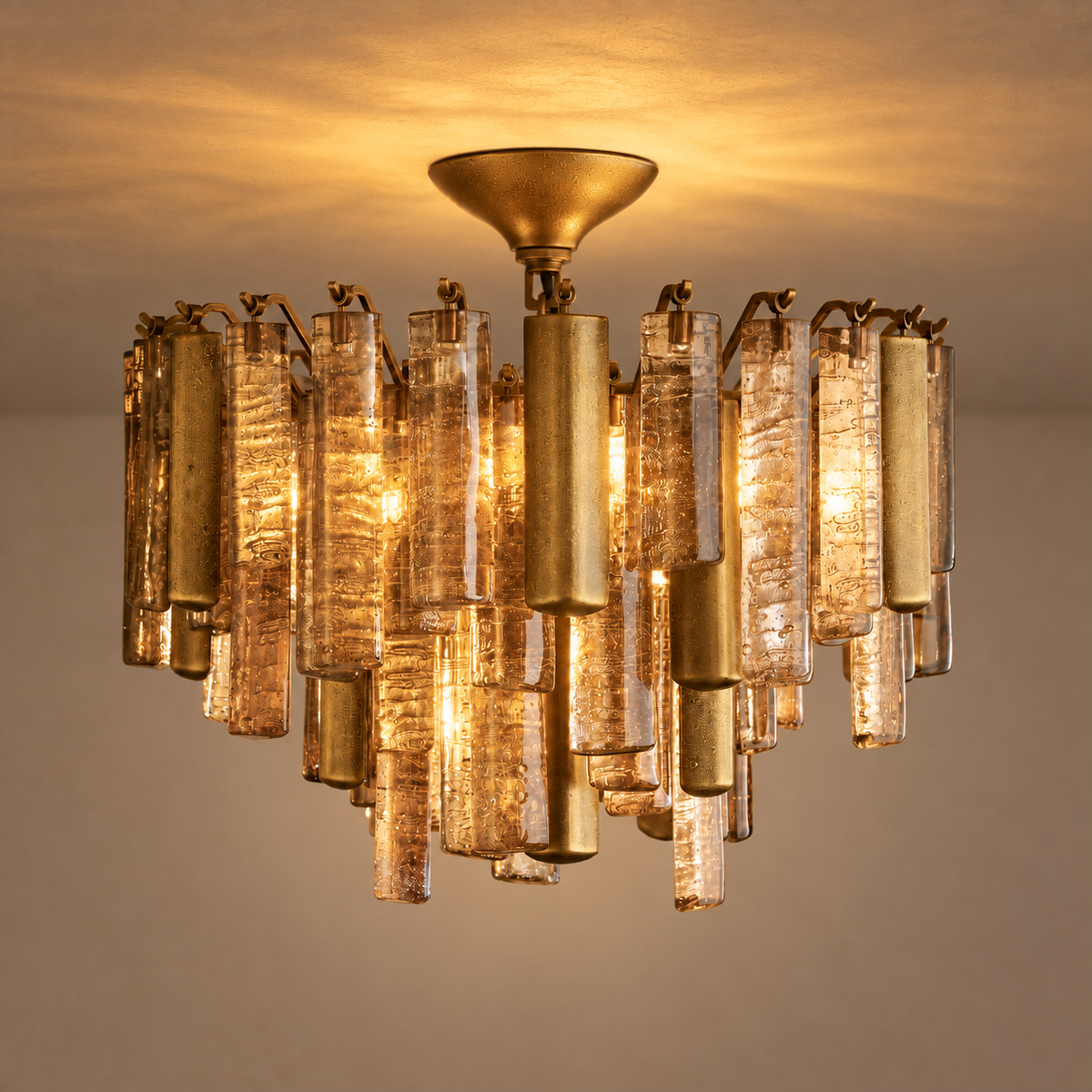 Bronze Cast Glass Semi Flush Burnished Brass | Light Moves Through the Texture 8 Ft Ceiling Casalola Lights Luxury