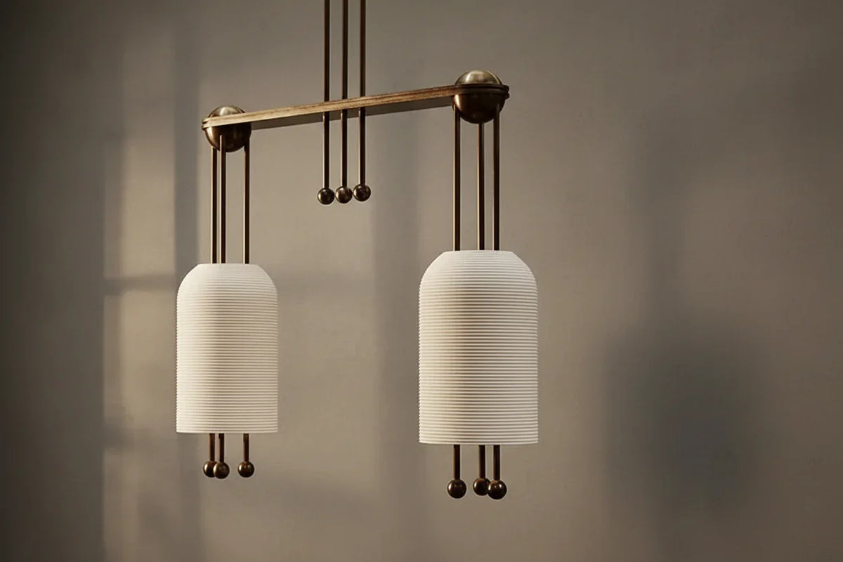 Ceramic Linear Chandelier for Dining Room | Fluted Unglazed Solid Copper 37 in Long 2 Lights Casalola Luxury Lamps