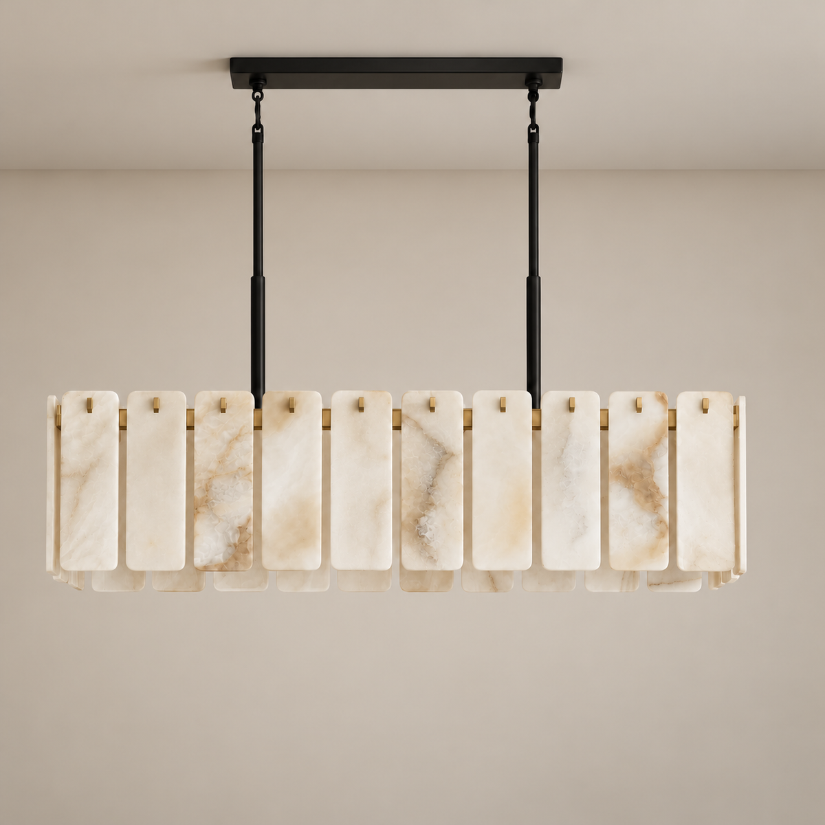 Voltesio alabaster chandelier with black suspension, unlit