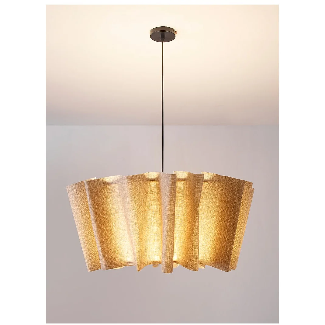 Japanese Style Pendant Light | Hand-knitted Fabric Lampshade | Warm Minimalist Japandi Biophilic