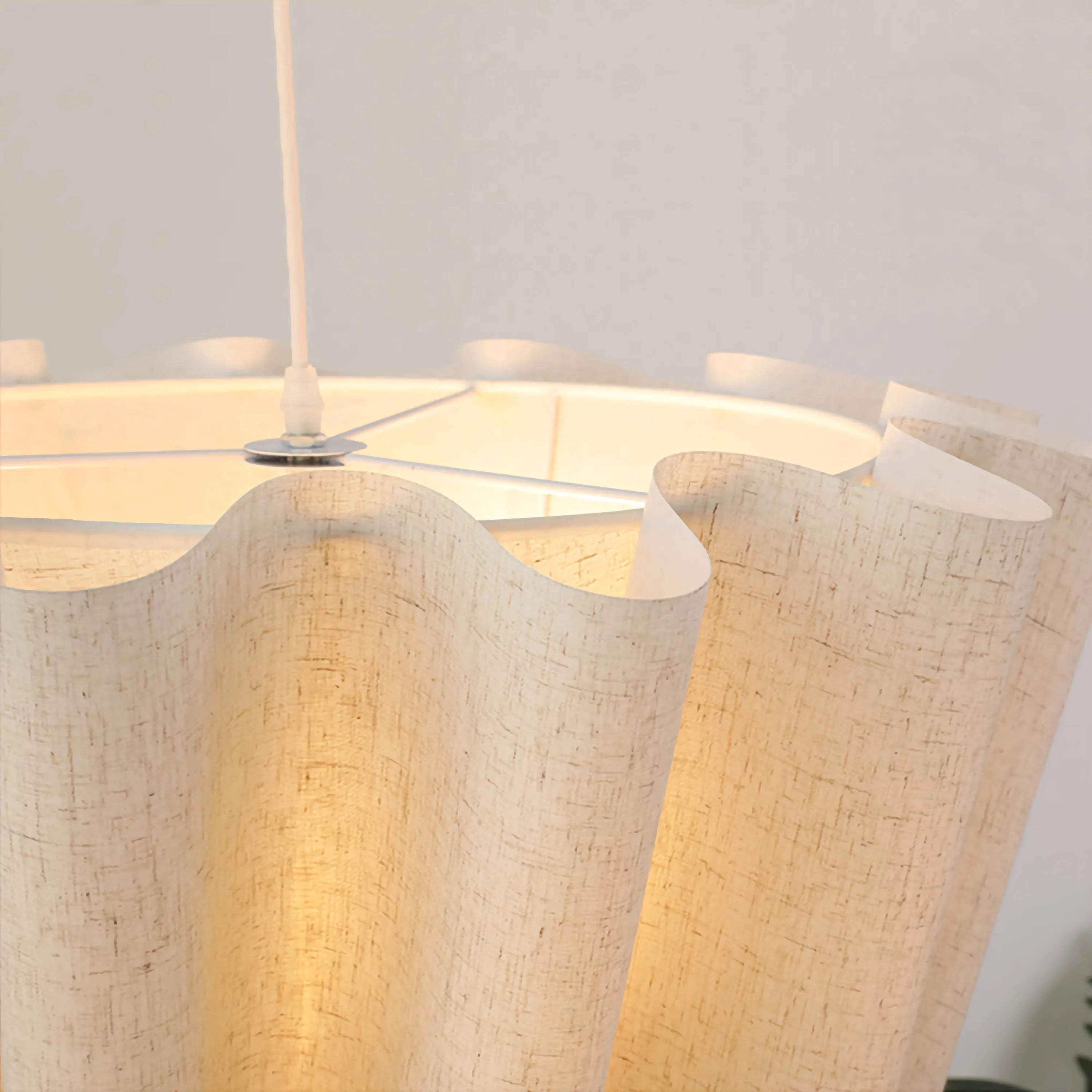 Japanese Style Pendant Light | Hand-knitted Fabric Lampshade | Warm Minimalist Japandi Biophilic