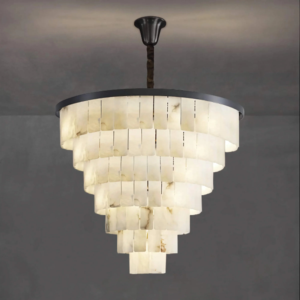 Black Tiered Alabaster Chandelier for Dining Room | Stainless Steel 2 to 5 Tiers 45-110 Cm (17.7-43.3″) Casalola Lights