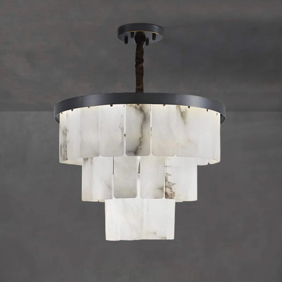 Black Tiered Alabaster Chandelier for Dining Room | Stainless Steel 2 to 5 Tiers 45-110 Cm (17.7-43.3″) Casalola Lights
