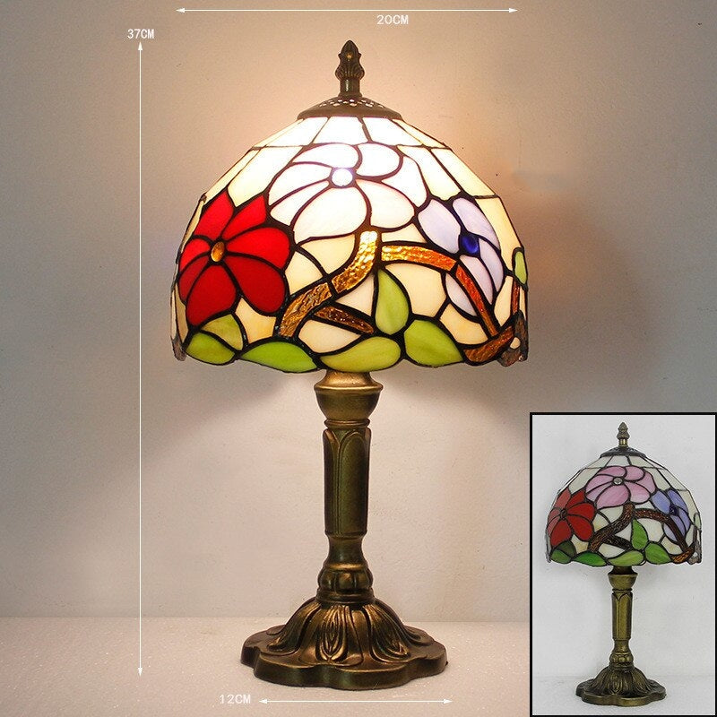 Vintage Mediterranean Table Lamp With Stained Glass Shade - Tiffany Lamps
