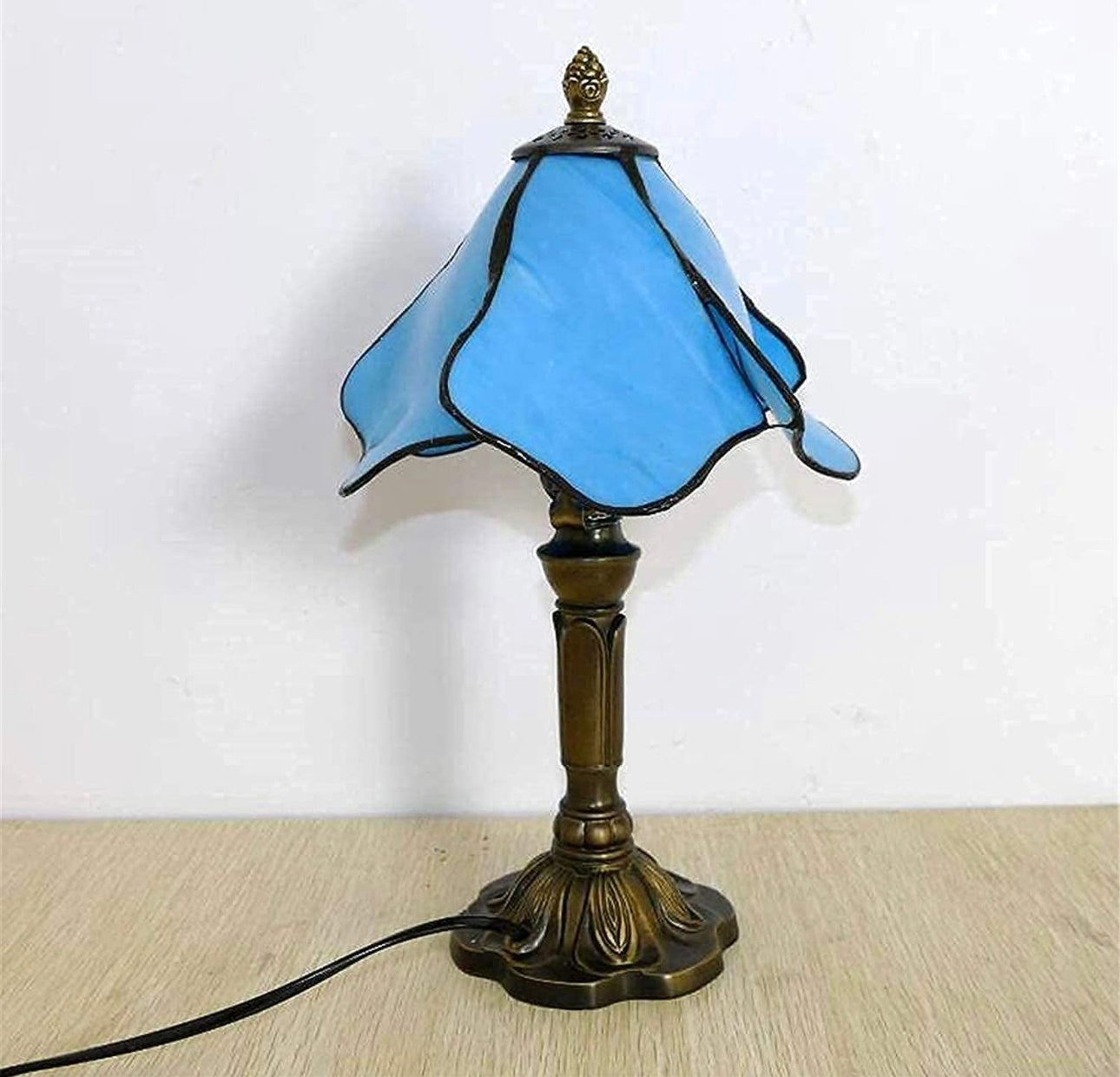 Vintage Tiffany Table Lamp Copper Colorful Glass - Lamps