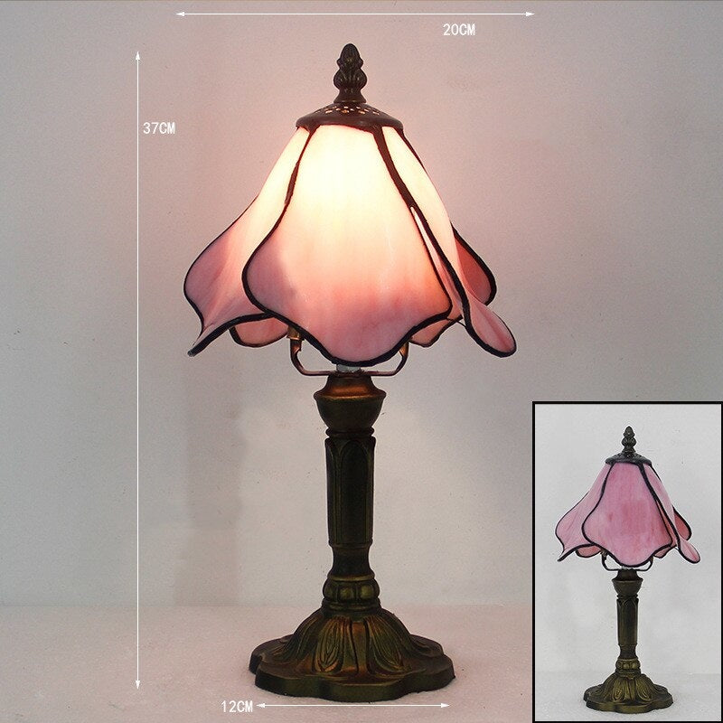 Antique Tiffany Table Lamp Copper Colorful Glass - Lamps