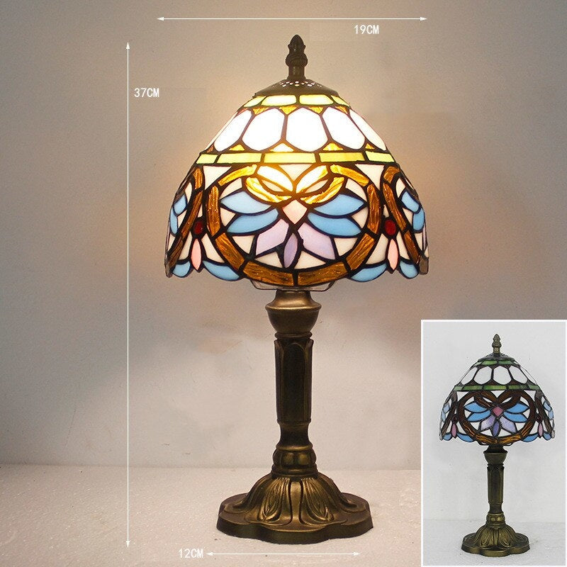 Elegant Tiffany Table Lamp Copper Colorful Glass - Lamps