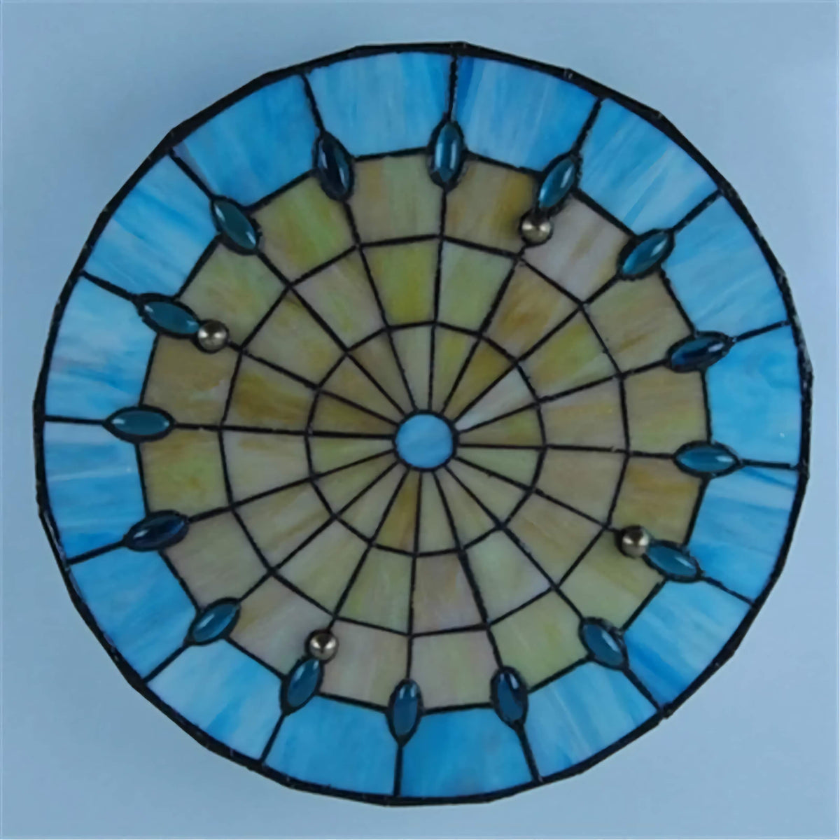 Blue Stained Glass Flush Mount Hand Leaded | Shallow for a Low Ceiling Three Sizes from Hallway Up Casalola Lights